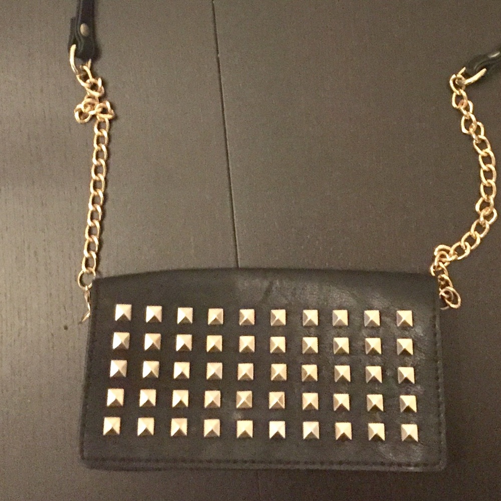 Crossbody gold and black studded clutch